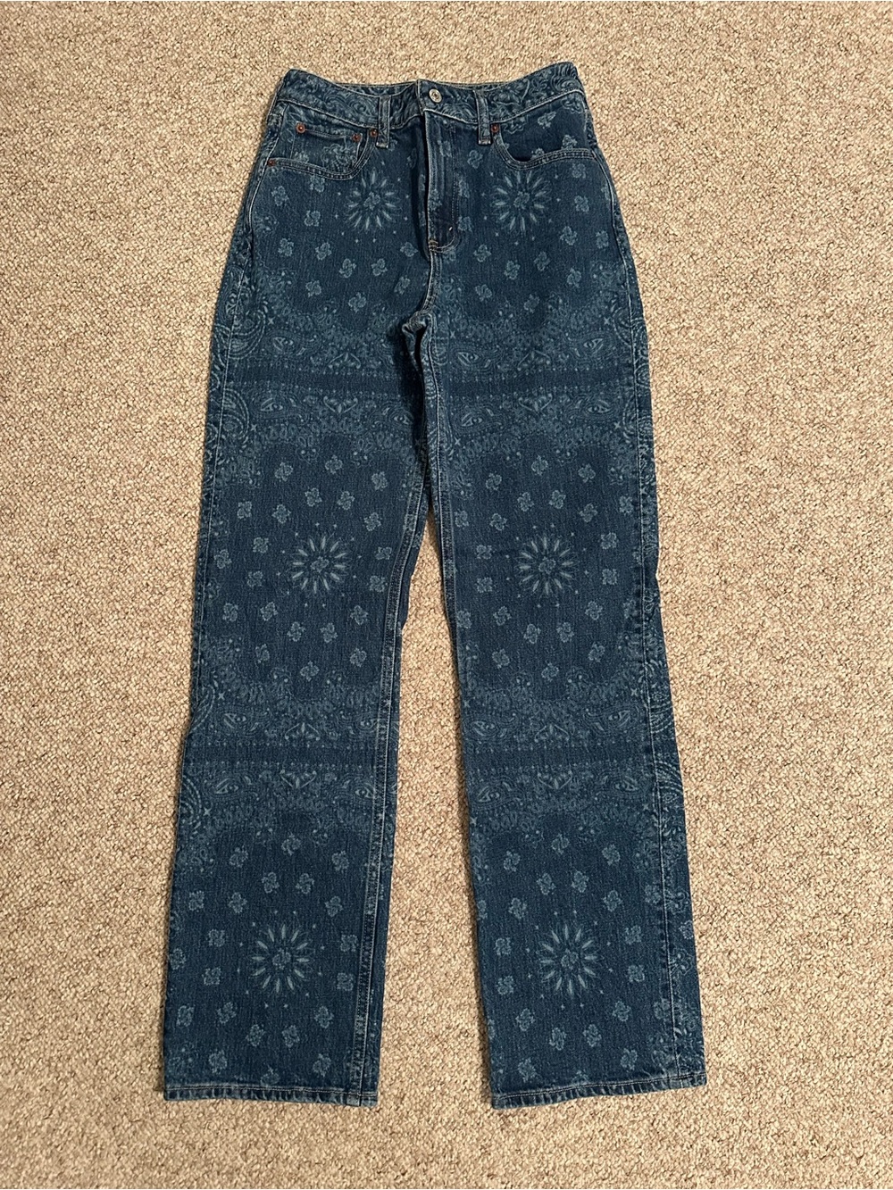 Abercrombie & Fitch Indigo Bandana-Print Straight Jeans